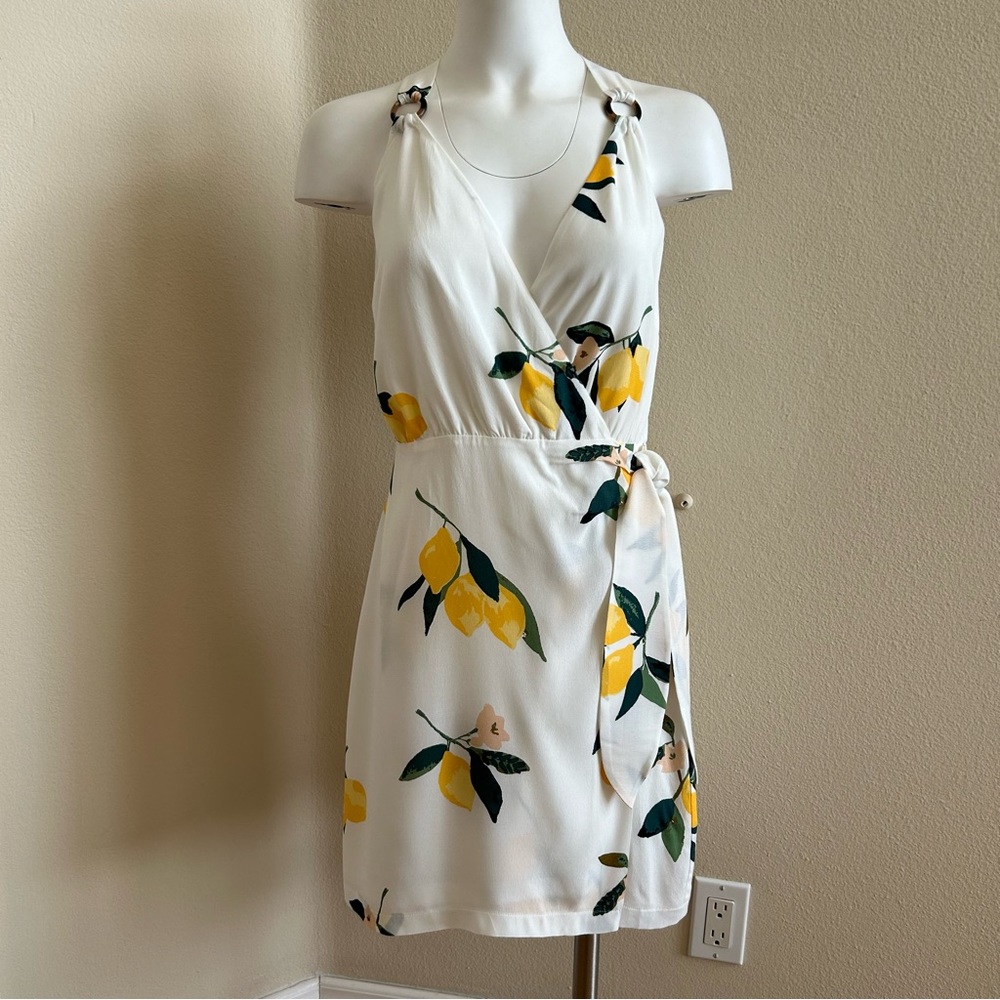 Rails NWT Trista Mini Dress Small NWT Lemon Grove Wrap Mini White Yellow Lemons - Picture 3 of 9